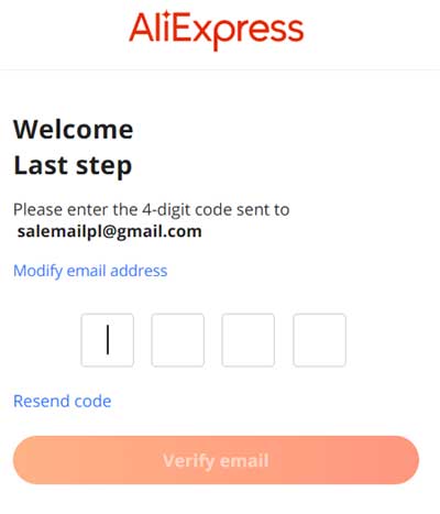 AliExpress Please enter the 4-digit code sent to 